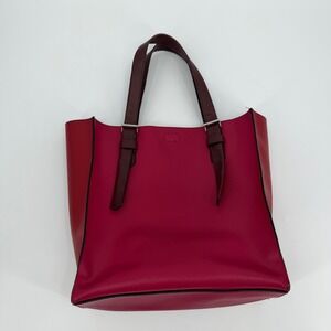 REED Modern American Luxury Red Pink Colorblock Pebbled Tote Bag with Pouch